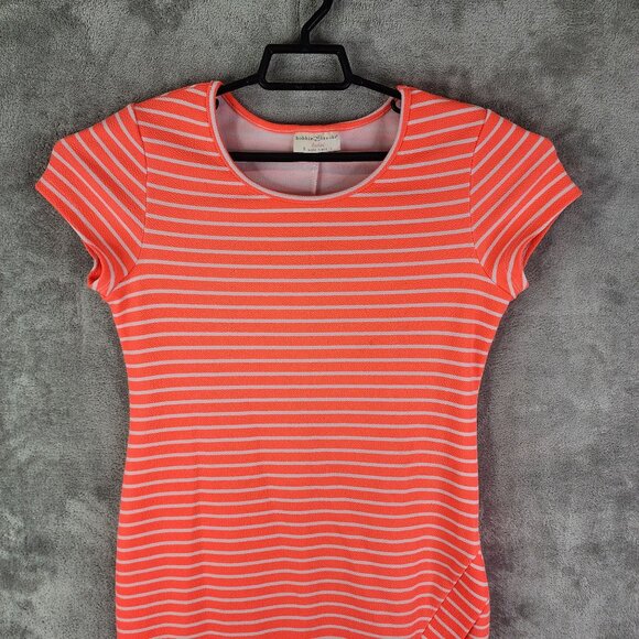 Women's Orange Bobbie Brooks Ladies Dress White Striped Short Sleeve Size S - Picture 4 of 11